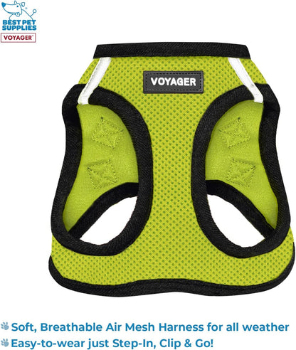 Voyager Step-in Air All Weather Mesh Harness & Reflective Dog 5 ft Leash Combo, Neoprene Handle, for Small, Medium, Large Breed Puppies by Best Pet Supplies - Leash Harness (Lime/Black Trim), M