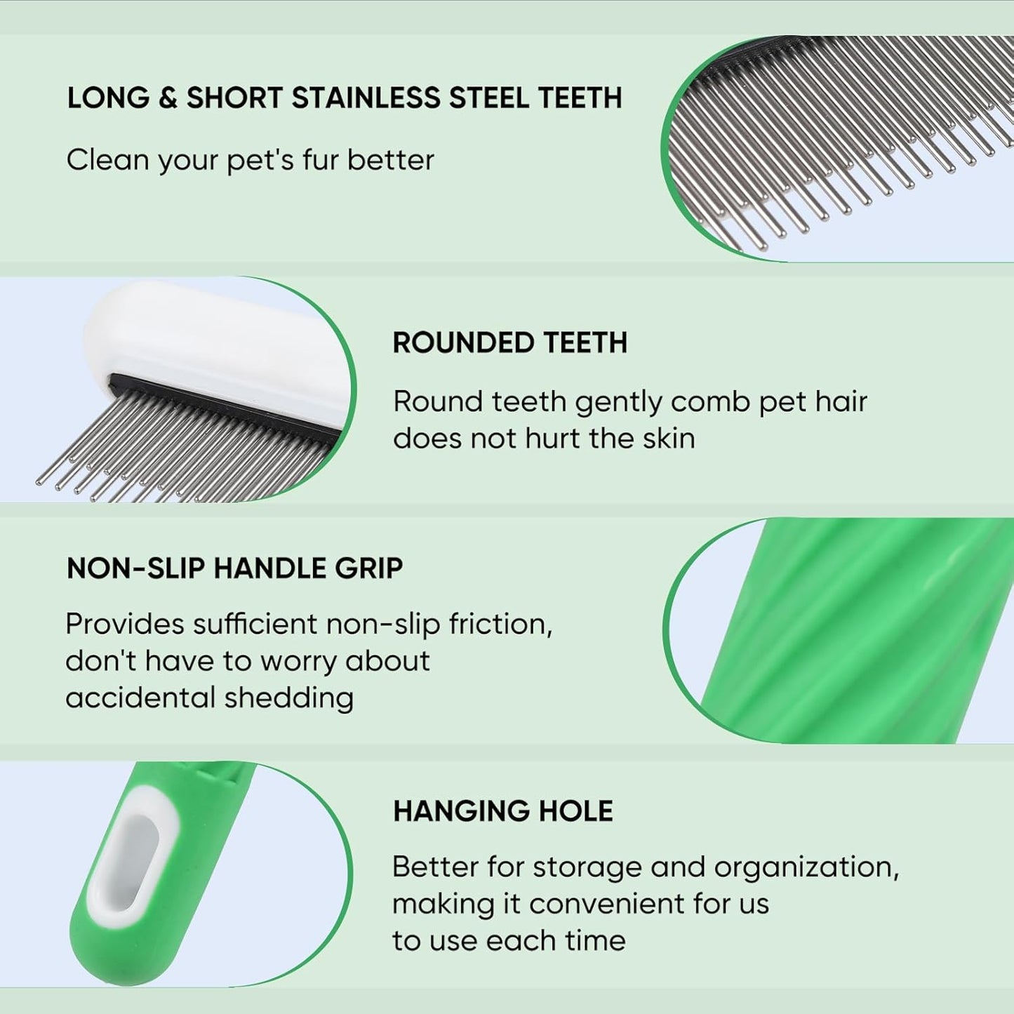 2 Pack Flea Comb, Stainless Steel Shedding Brush with Rounded Teeth, Multifunctional Pet Grooming Brush with Rubber Handle, T Shaped Tick Comb, Grooming Brush for Remove Anti Fleas Egg