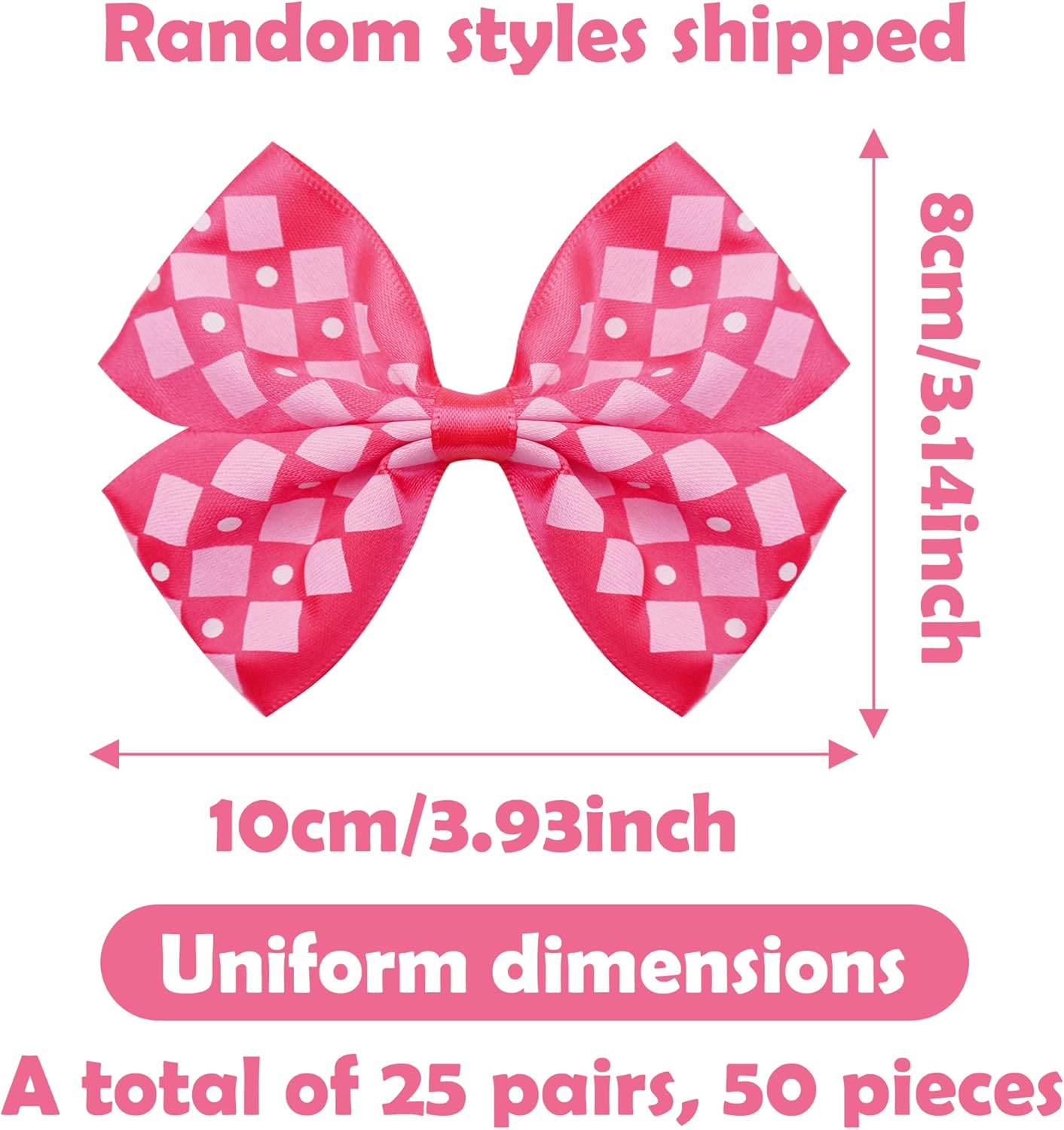 50PCS/25Paris Big Dog Hair Bows with Rubber Band Random Mix Pattern for Large XL Breed Pink Purple Bowknot Topknot Girl Female Grooming Hair Accessories（Random）