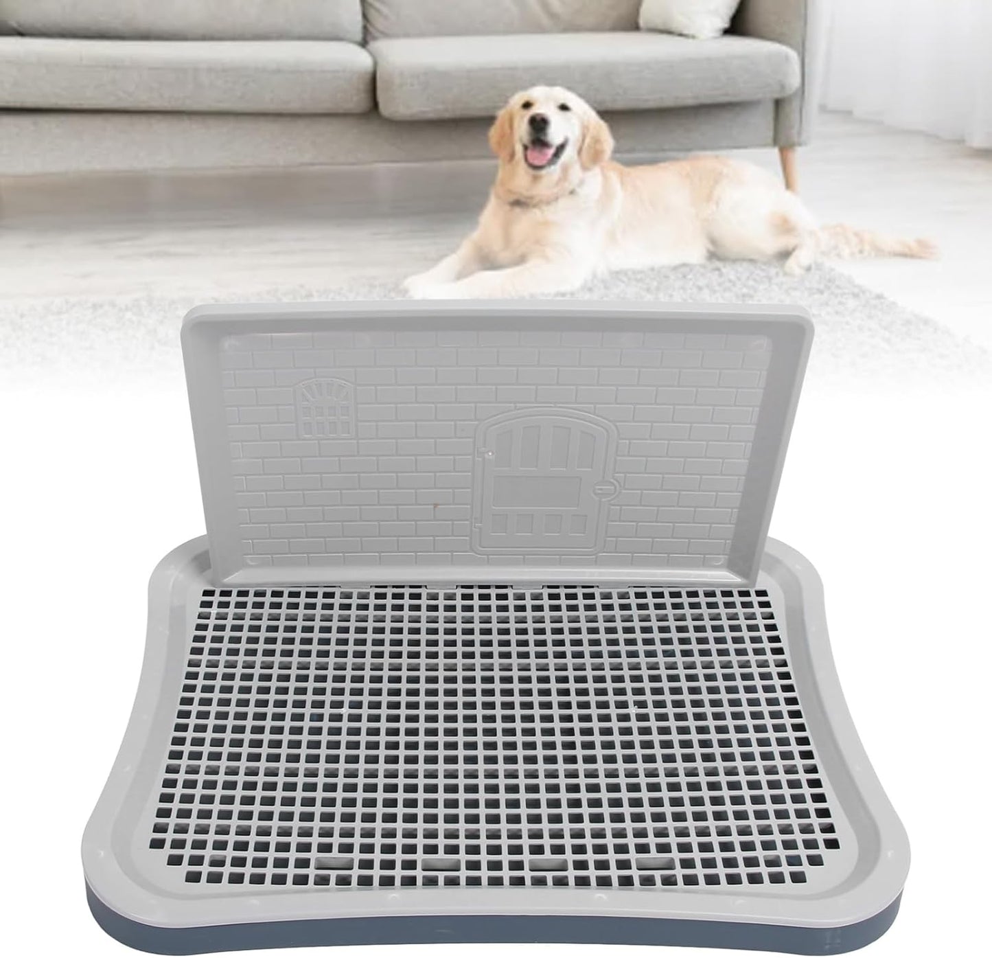 Dog Training Toilet with Wall Column, Removable Portable Puppy Mesh Training Potty, Indoor Dog Litter Box for Large Small Medium Pets, Plastic Material with Chew Design (Dark Blue)