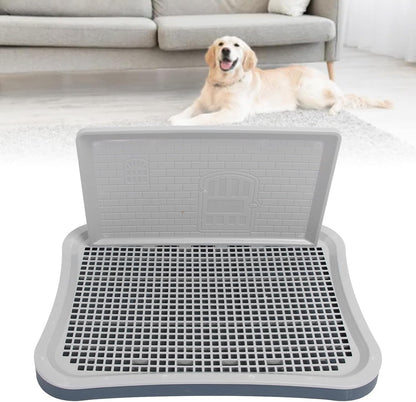 Dog Training Toilet with Wall Column, Removable Portable Puppy Mesh Training Potty, Indoor Dog Litter Box for Large Small Medium Pets, Plastic Material with Chew Design (Dark Blue)