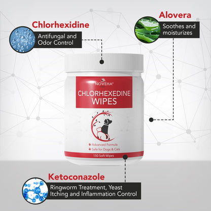 NOVEHA 1 Pet Wipes (150 ct) + Dog Wound Therapy Spray 8 oz | Skin & Hygiene Care Kit for Dogs & Cats
