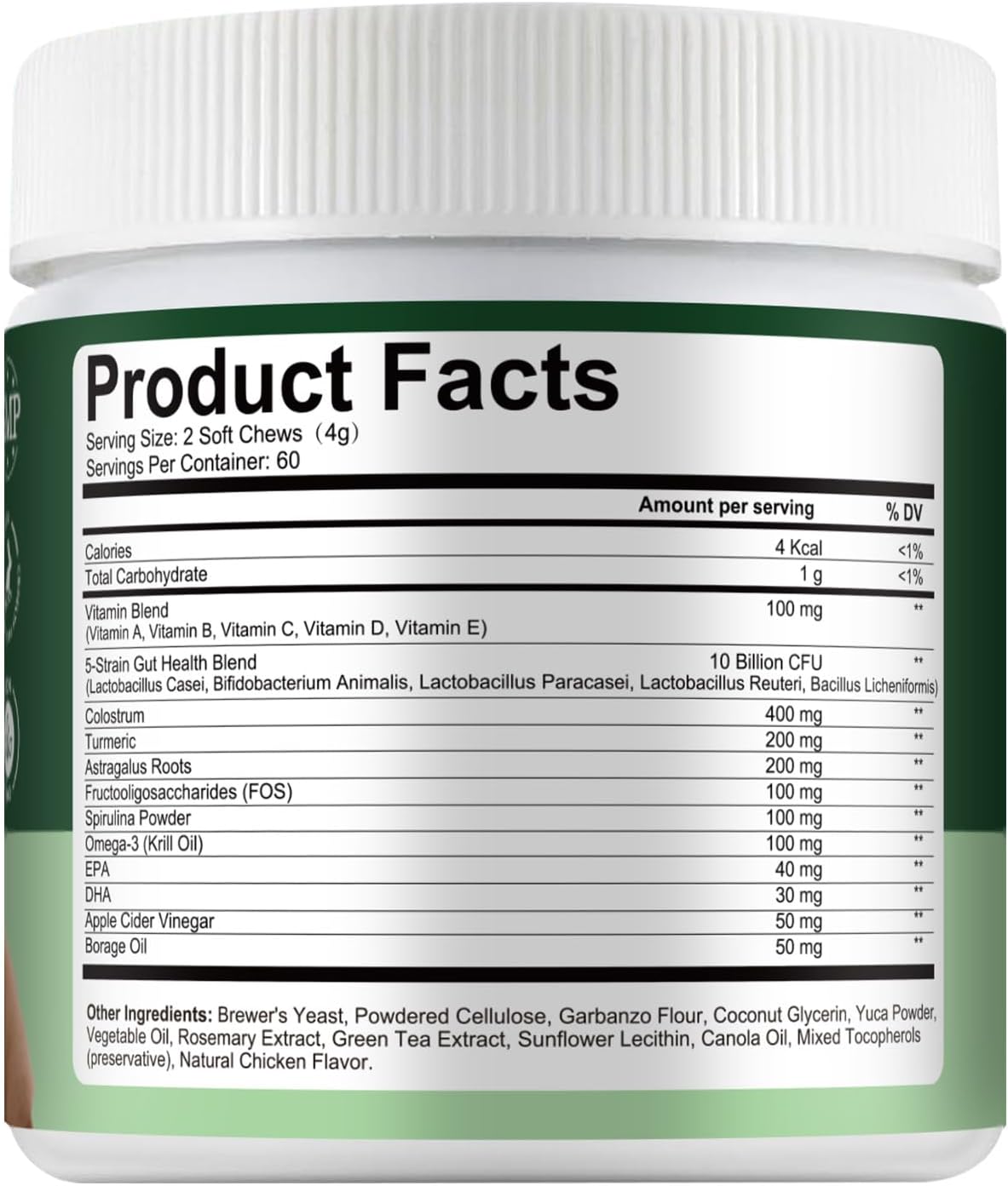 Probiotics for Dogs, Improve Itchy Skin Itchy Ears, Yeast Balance, Immune Support, Dog Probiotics (10 Billion CFU) for Dog Skin & Cost Care, Allergy Relief Chews + Vitamins Blend (120 Ct) Chicken
