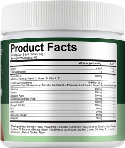 Probiotics for Dogs, Improve Itchy Skin Itchy Ears, Yeast Balance, Immune Support, Dog Probiotics (10 Billion CFU) for Dog Skin & Cost Care, Allergy Relief Chews + Vitamins Blend (120 Ct) Chicken