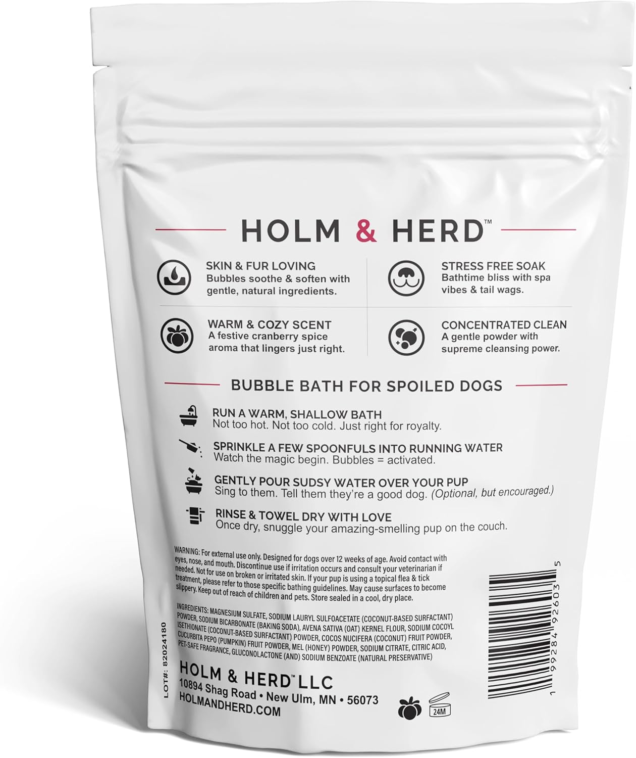 Dog Shampoo Alternative – Oatmeal & Honey Puppy Bubble Bath with Autumn Scent – Natural Gentle Dog Wash – Halloween Dog Gift - 12 Baths (Cranberry Spice)