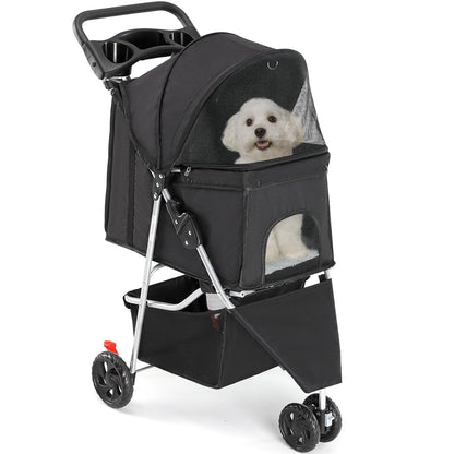 Smug Pet Stroller for Dogs and Cats, Foldable, Lightweight and Durable, Ideal for Small to Medium Pets, Includes Storage Basket and Cup Holders