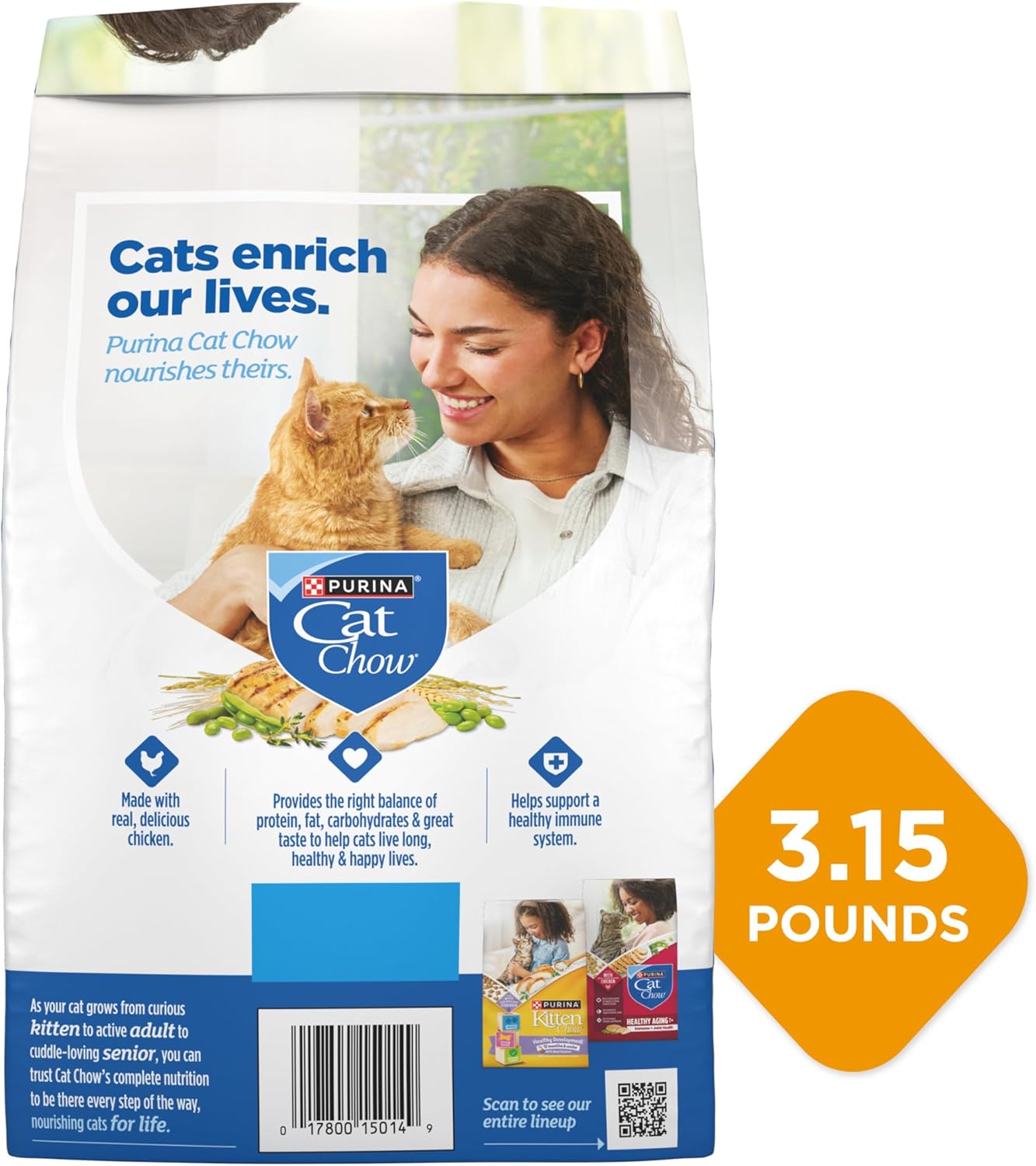 Purina Cat Chow Complete High Protein Dry Cat Food With Real Chicken - (Pack of 4) 3.15 lb. Bags