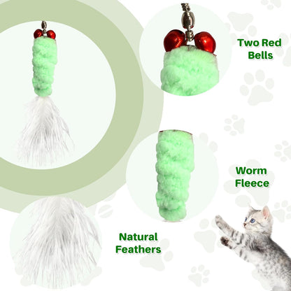 Cat Toys Interactive Teaser Wand, Feathered Fish Toy with Suction Cup Base, Realistic Fish & Feather Attachments for Multi-Cat Households, Perfect for Independent Play, Ideal for Cats & Kittens