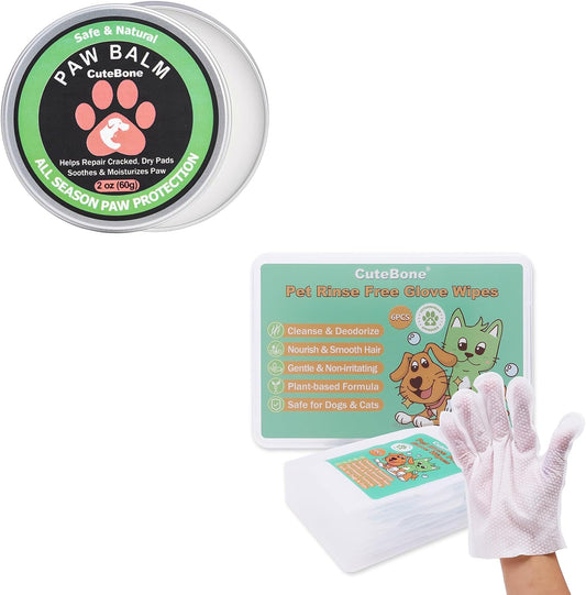 CuteBone Dog Paw Balm and Pet Glove Wipes Kit