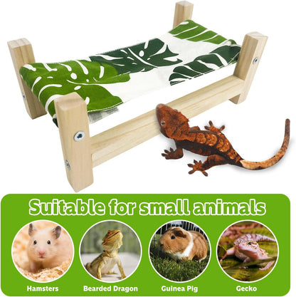 1PCS Bearded Dragon Bed, Wooden&Soft Fabric Reptile Bedding Hammock, Bearded Dragon Tank Accessories,Habitat Accessories for Leopard Gecko Snake Lizard or Other Small Animal (Green, Small)