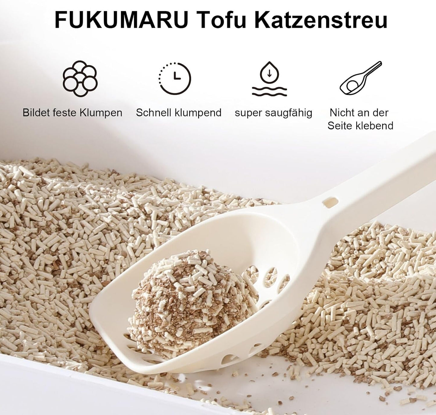 FUKUMARU Tofu Cat Litter, 6 LBS Clumping Cat Litter, Dust Free Unscented Flushable Tofu Litter, Natural, Lightweight and Low Tracking Kitty Litter Pellets Mixed Apple Wood, 24/7 Odor Control