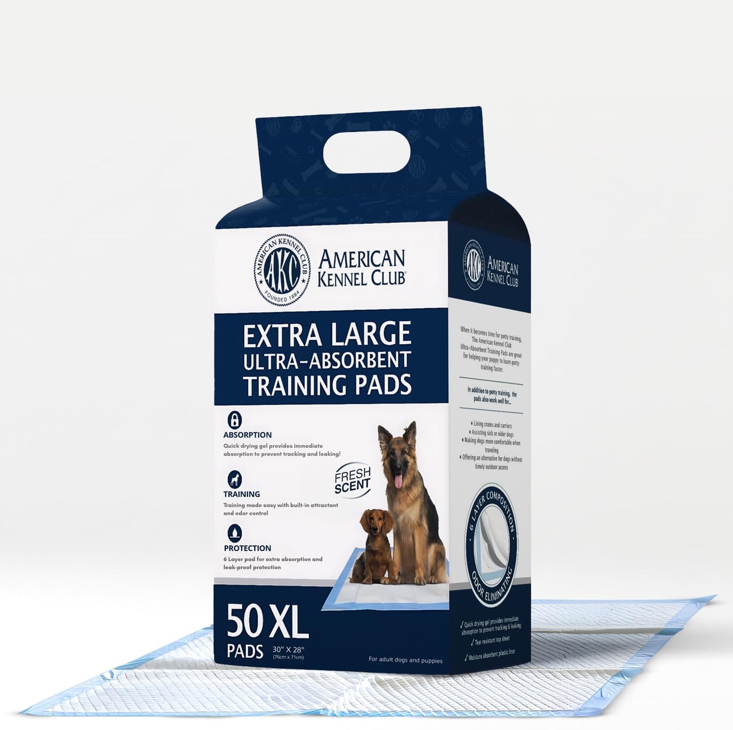 American Kennel Club Scented Puppy Training Pads with Ultra Absorbent Quick Dry Gel – 28 x 30 Pee Pads for Dogs - Fresh Scented - 50 Count, XL