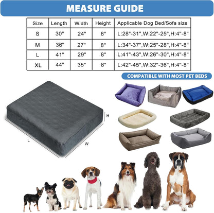 Dog Bed Cover Waterproof, Non-Slip Rectangular Pet Bed Protector for Dogs & Cats, Removable Washable Bed Sheet Replacement,44"x35"x8",Gray,2Pcs,Covers Only