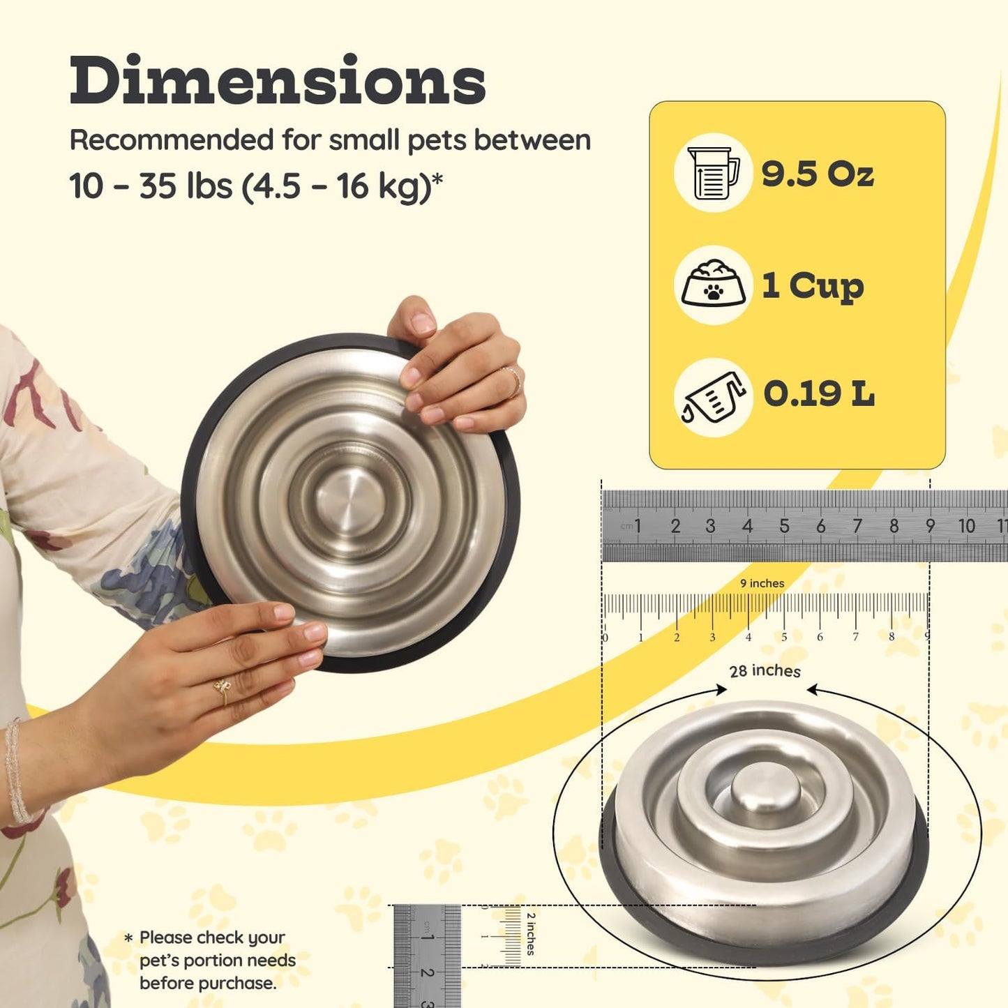 9.5 oz Slow Feeder Dog Bowls, 1 Cup Capacity Spiral Style Stainless Steel Small Dogs & Cats Food Dishes for Fast Eaters, Nonslip Durable Feeding Puzzle Bowl | Slo Down Eating for 10–35lbs