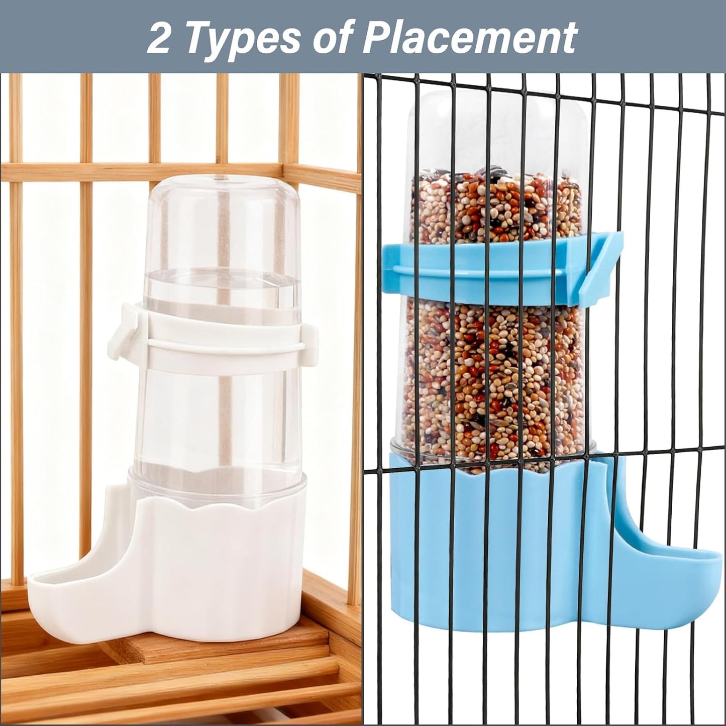 Small Animal Water Bottle No Drip, 8.29 Oz Transparent Auto-Add Food & Water Bottle for Hamster, Small Chicken, Parrot, Quail, Bird Water Dispenser for Wire or Acrylic Cage (Blue)