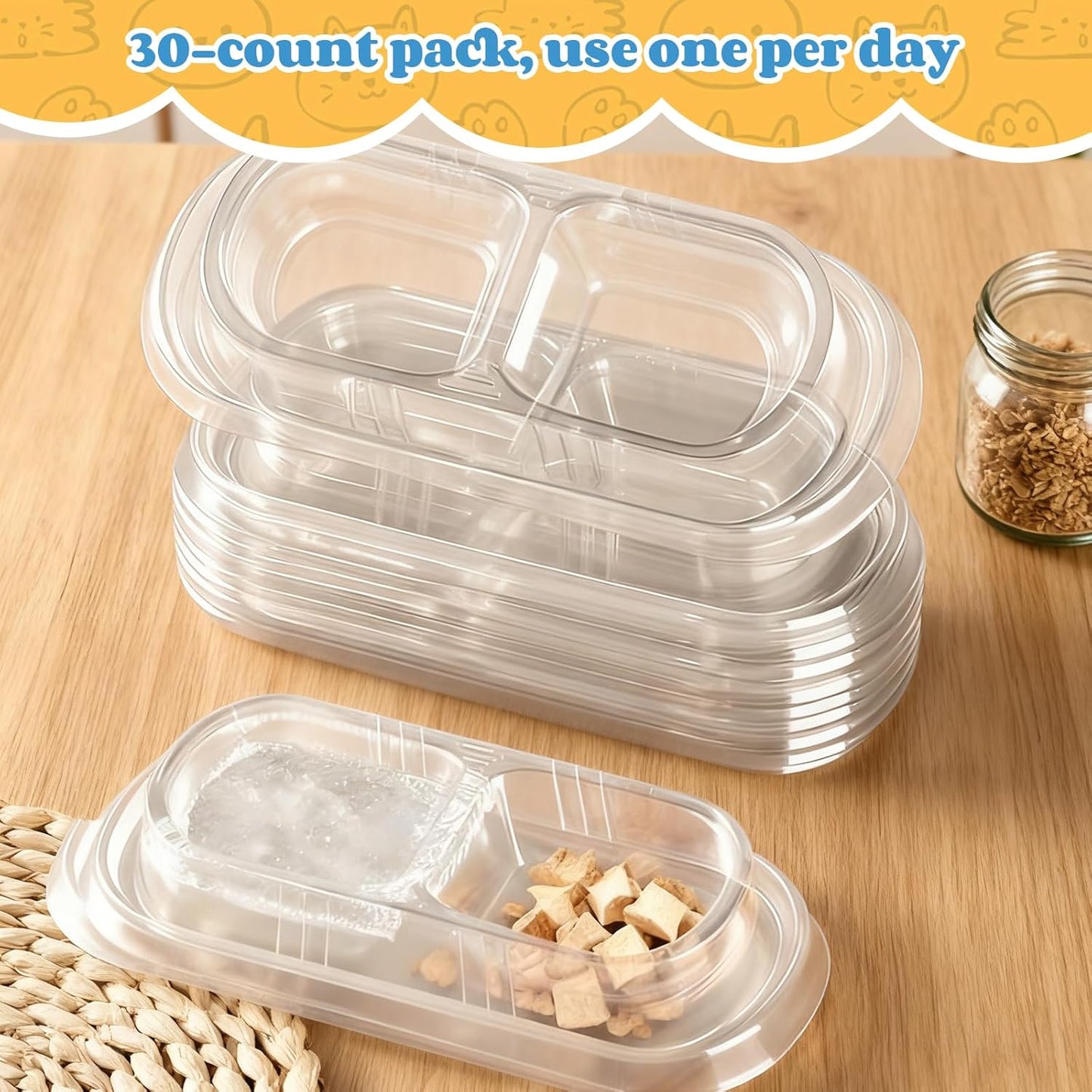 30 Pcs Disposable Cat Bowls with Ant Proof Moats - No Spill Double Bowl Tray for Stray & Outdoor Cats, Travel & Feeding - 30 Day Supply