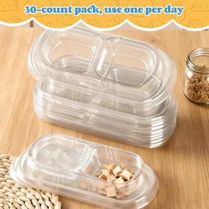 30 Pcs Disposable Cat Bowls with Ant Proof Moats - No Spill Double Bowl Tray for Stray & Outdoor Cats, Travel & Feeding - 30 Day Supply