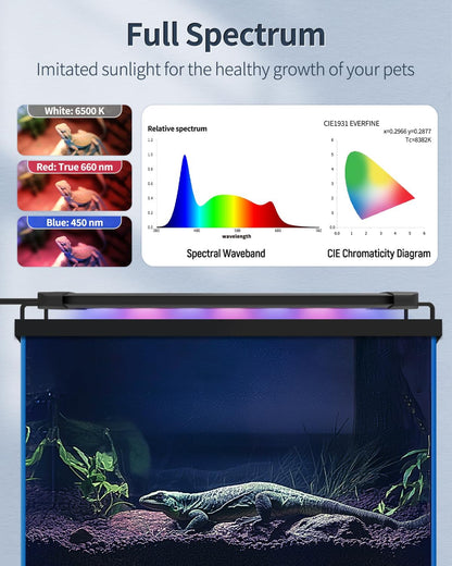 Pawfly 6 W Terrarium Light for 6" to 10" Terrariums Extendable Reptile Tank Light with Full Spectrum Brilliant White Blue Red Lights with Day & Night Modes and Adjustable Brightness