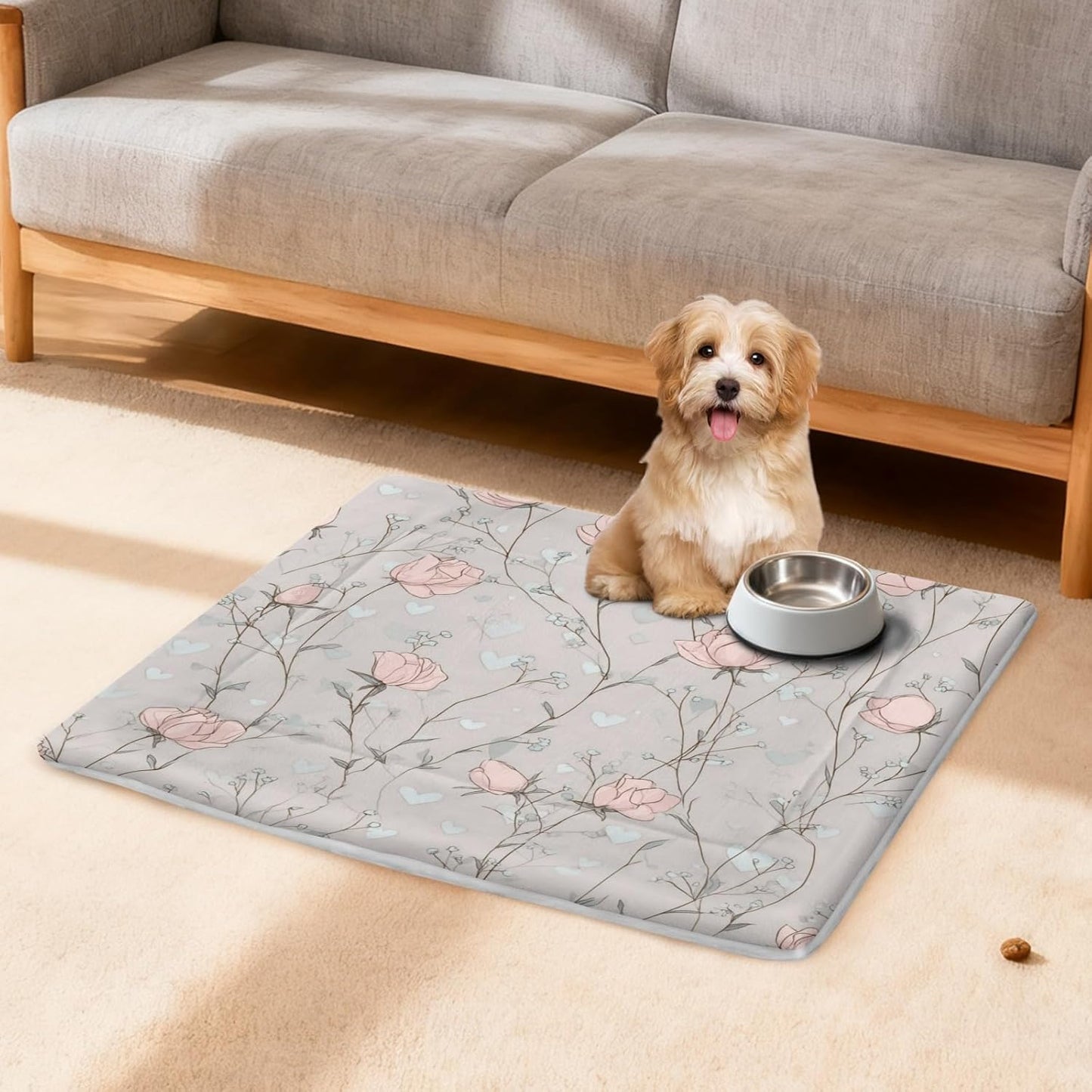 susiyo Playful Meadow Flower Pink Dog Bed Mat - Super Soft & Warm Pet Pad, 25x18 Inch Machine Washable Mat for Small Medium Dogs, Couch Protector, Crate & Travel Bed Topper
