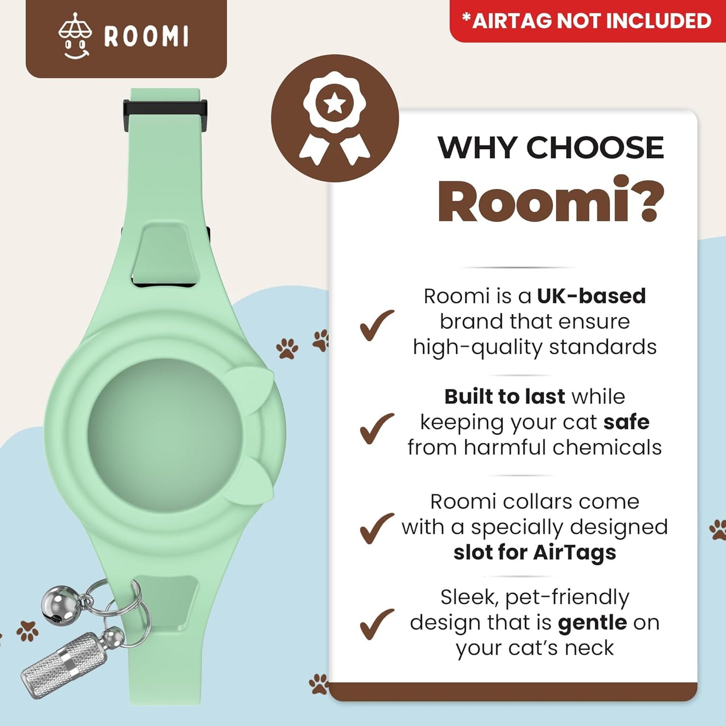 Hypoallergenic cat Collar with Breakaway Clasp, Bell & ID Tag. Compatible with Apple Airtag. Waterproof & Lightweight cat Collar with airtag Holder. Durable & Tear Resistant.