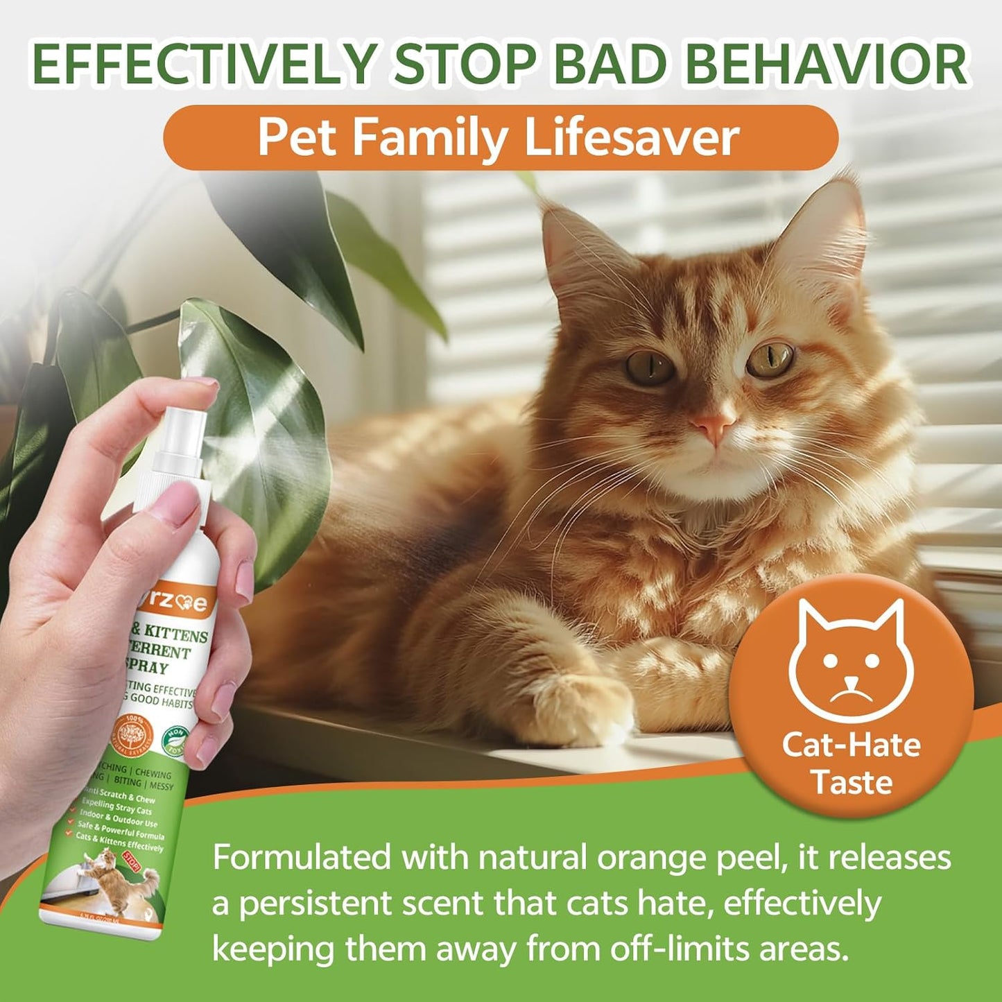 Natural Cat Deterrent Spray, 200ML Kitten Cat Repellent Spray Anti-Scratch for Furniture, Sofas, Curtains, Plants, Non-Toxic, Non-Alcohol Behavior Training Aid for Indoor & Outdoor