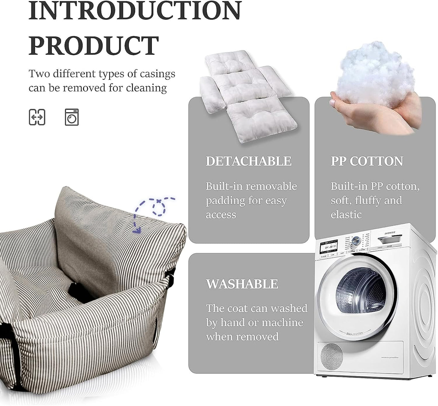 Dog Car Seat for Large/Medium Dogs Under 60 lbs Cats 2 in 1 Booster Seats Dog Bed for Car and Home Safety Travel Carrier with Pockets, Brown Stripes, 30''x 21''x 16"