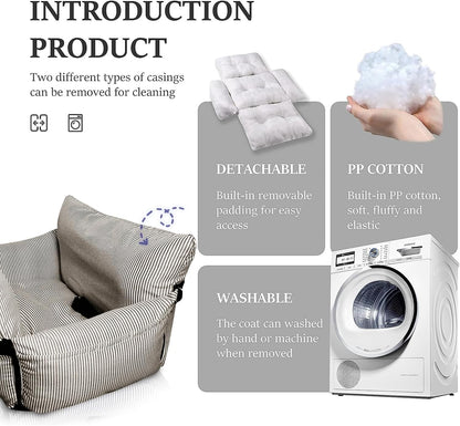 Dog Car Seat for Large/Medium Dogs Under 60 lbs Cats 2 in 1 Booster Seats Dog Bed for Car and Home Safety Travel Carrier with Pockets, Brown Stripes, 30''x 21''x 16"