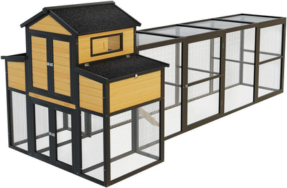 150" Black Large Wooden Chicken Coop Outdoor Hen House with Run and Nesting Boxes Wood Black Extra Large Space Outdoor Ready