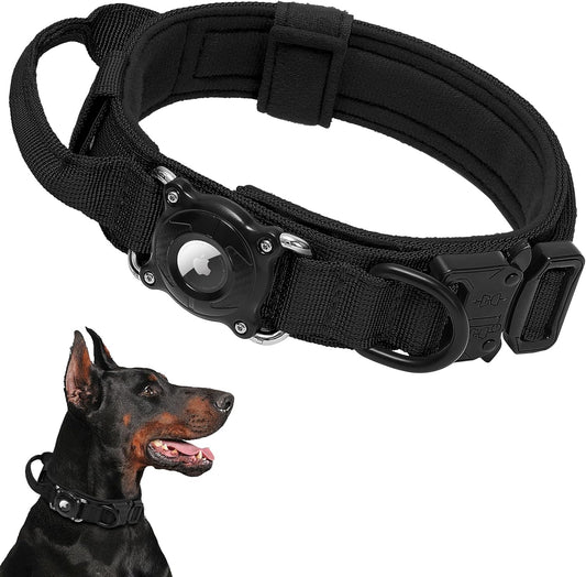 2026 New and Improved AirTag Dog Collar, Military Tactical Dog Collar with Integrated AirTag Holder - Adjustable Control Handle, Durable Metal Buckle, Comfortable GPS Dog Collars (Black,L)