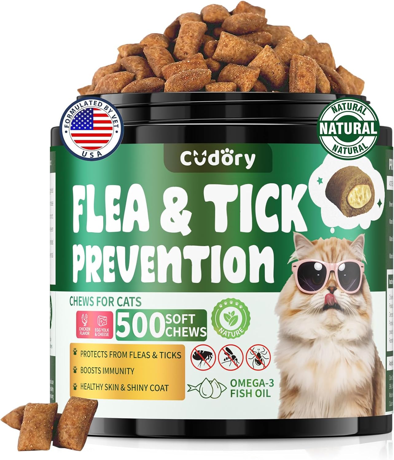 Flea & Tick Support for Cats 500 Crunchy & Creamy Chews Flea & Tick Support for Cats – Natural Herbal Drops with Multivitamin