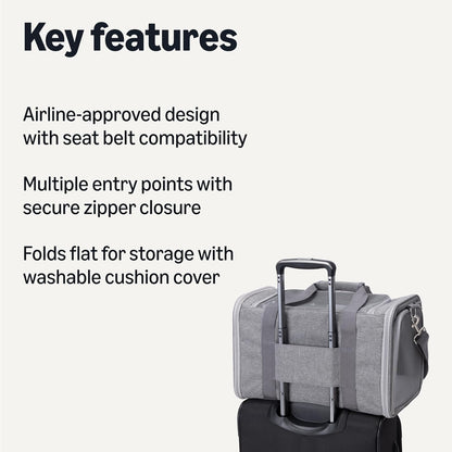 Amazon Basics Soft Cat & Dog Carrier with Adjustable Shoulder Strap, Airline-Approved, Foldable and Portable Design, Mesh Ventilation