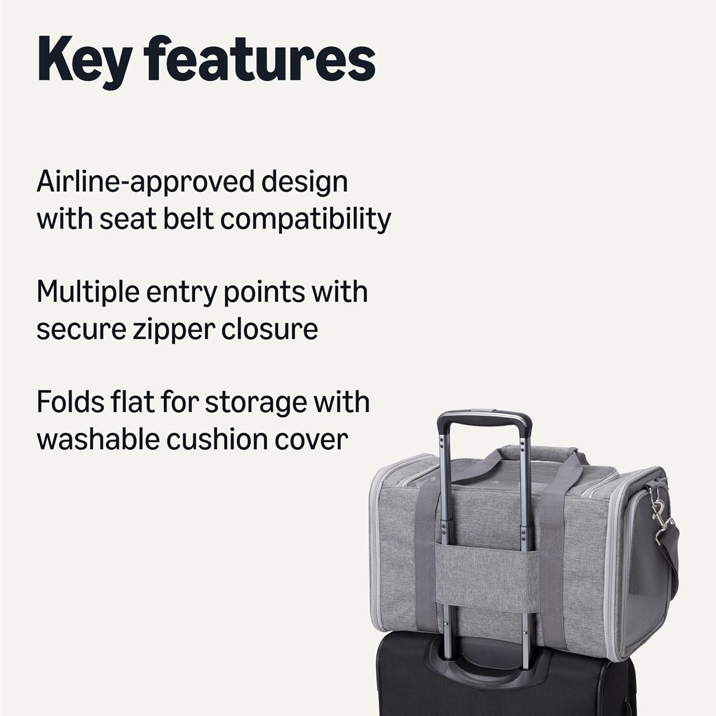 Amazon Basics Soft Cat & Dog Carrier with Adjustable Shoulder Strap, Airline-Approved, Foldable and Portable Design, Mesh Ventilation