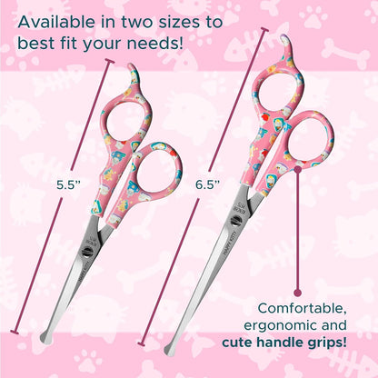 Kenchii Happy Kitty Ball Tip Shears Trimming Scissors for Cats | Pet Grooming Kitten Essentials | Stainless Steel Safety Blunt Tip Scissors | 6.5 In