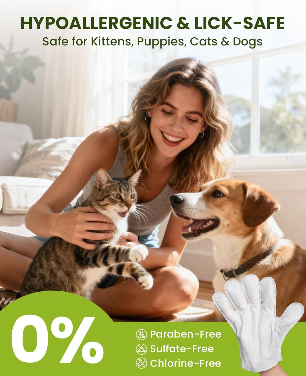 36PCS Pet Glove Wipes for Dogs & Cats, Extra Thick Double-Sided Dog Bath Wipes for Sensitive Skin, Lick-Safe Pet Cleaning Gloves & Cat Cleaning Gloves with Coconut Oil for Coat, Paws & Bottom