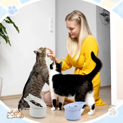2 Pack Silicone Cat Slow Feeder, Elevated Slow Feeder Cat Bowl for Dry and Wet Food, Tilted Design with Non Slip Base, Adjustable Angle for Pet(Gray and Blue)