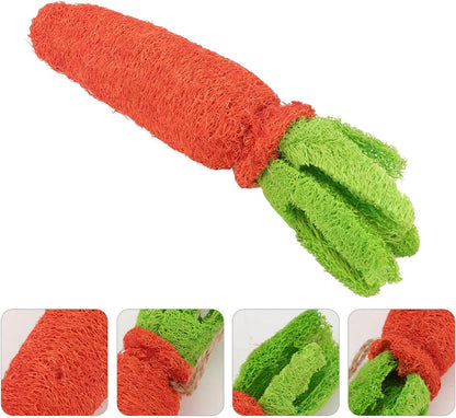 Natural Loofah Carrot Pet Molar Chew for Rabbits and Dogs, 2Pcs Set, Safe Rabbit Biting and Hamster Chewing Supply for Small Animals’ Dental Health