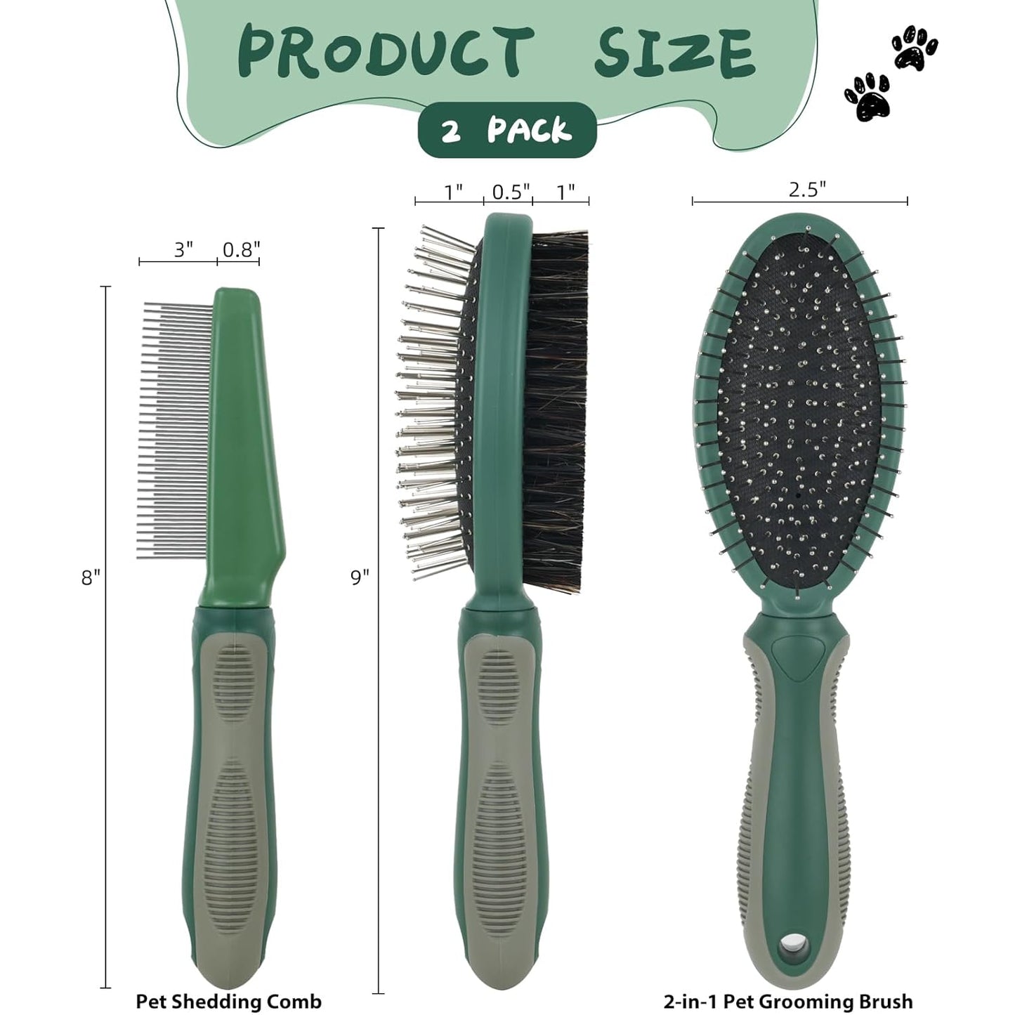 2PCS Pet Grooming and Deshedding Tools, 2-In-1 Double-Sided Cat Brush for Shedding and Bathing, Dogs & Cats Shedding Comb for Long and Short Haired Dogs Cats
