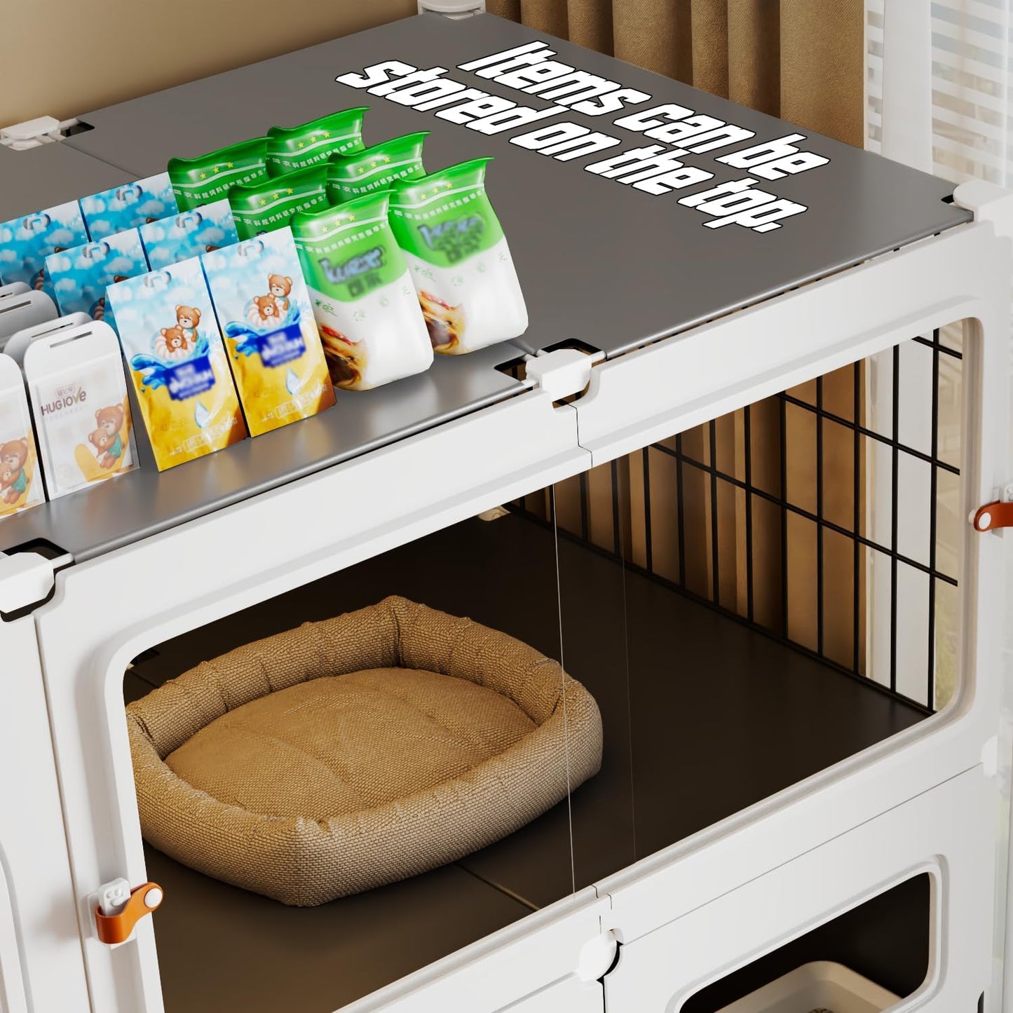 Cat Cage Cat Enclosure with Litter Box & Clear Sliding Door, Expandable Cat Playpen, Detachable Metal, Cat Cage Indoor and Outdoor, Ferret Cage