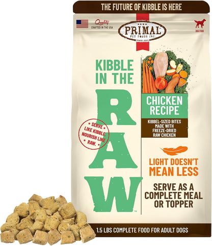 Primal Kibble in The Raw, Freeze Dried Dog Food, Chicken, Scoop & Serve, Made with Raw Protein, Whole Ingredient Nutrition, Crafted in The USA, Dry Dog Food 1.5 lb Bag