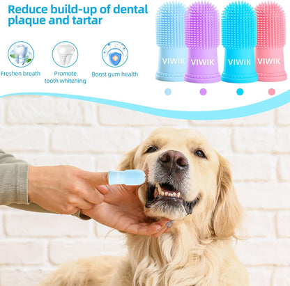 VIWIK 4Pack Dog Toothbrush Kit - Cat Finger Toothbrush for Medium to Large Dogs & Puppies, Dental Care & Teeth Cleaning