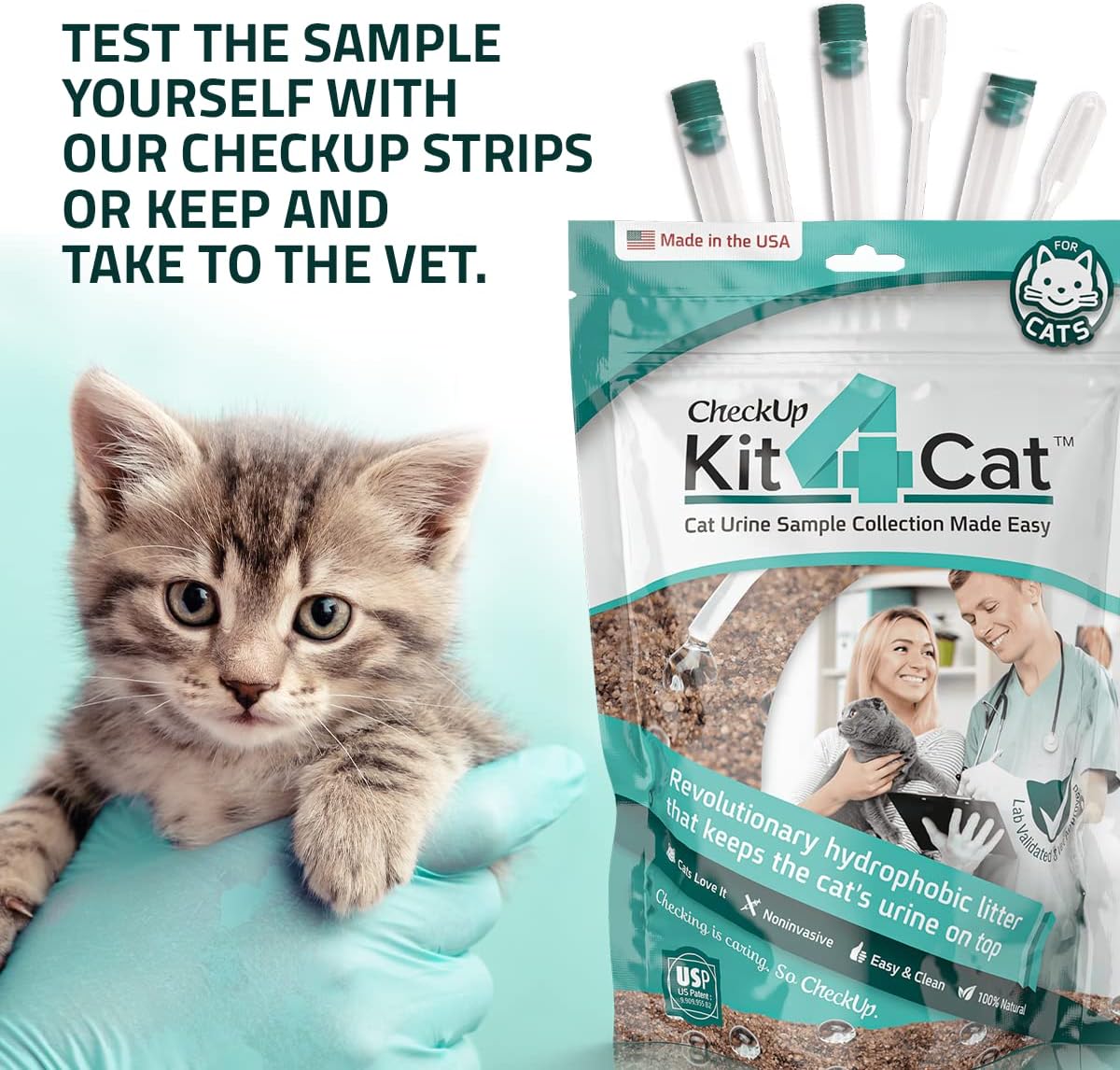 KIT4CAT 2lb Hydrophobic Litter Sand Cat Urine Sample Collection Kit (3 x 11oz Bags)
