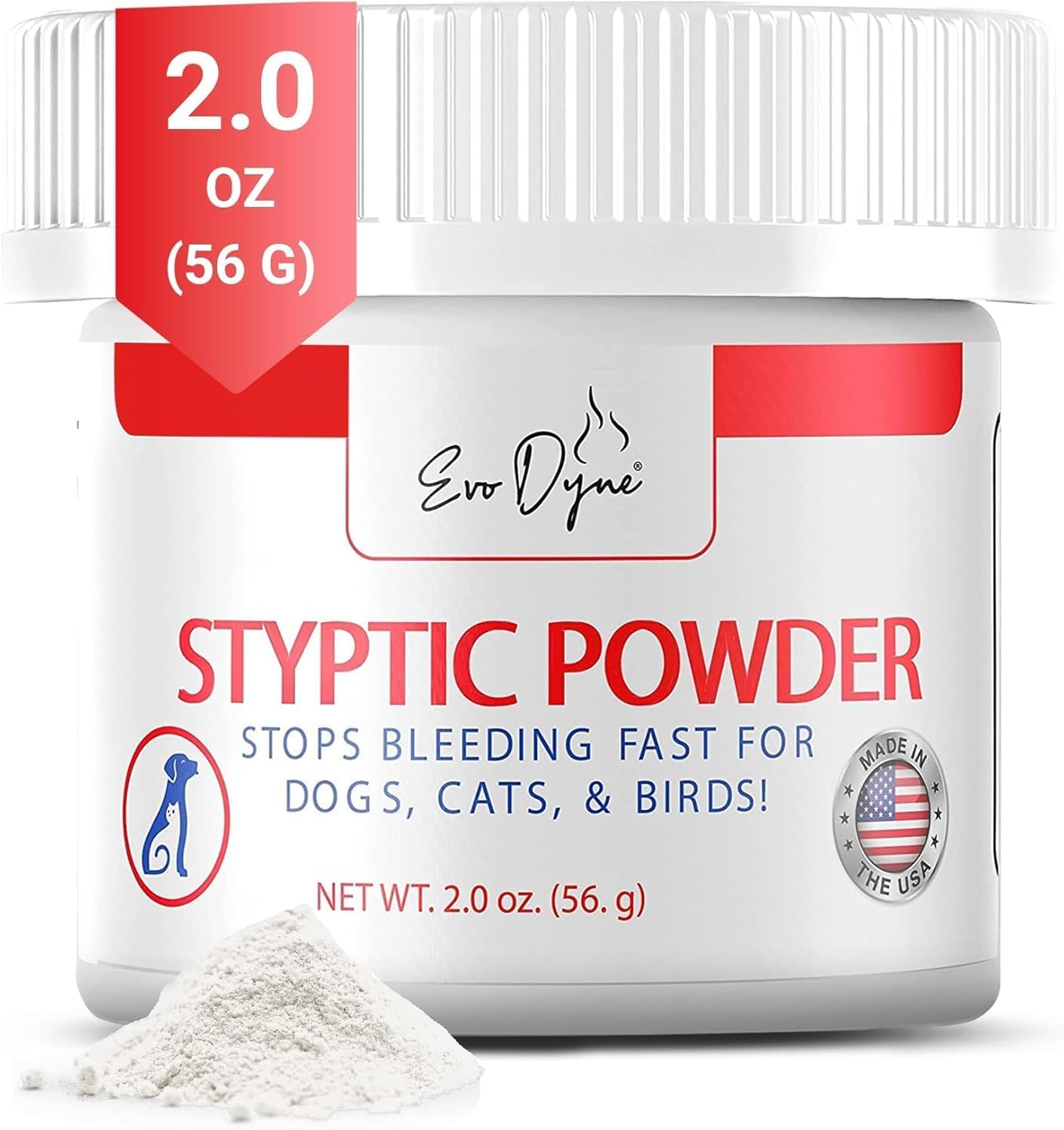 Styptic Powder for Dogs, Cats, and Birds (2 oz) by Evo Dyne | Fast-Acting Blood Stop for Pets | Quick Stop Bleeding Powder for Dog Nail Clipping, Grooming, Cuts and More (1-Pack)