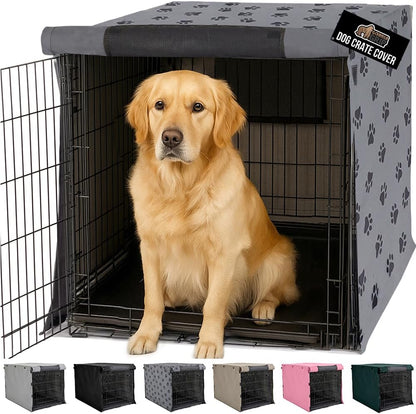 GORILLA GRIP Dog Crate Covers compatible with Amazon Basics Dog Crates, All Sides Open, Privacy Cover Fits 42" Wire Kennel, Breathable Mesh Windows, Light Reducing Puppy Training Cage Topper, Gray Paw