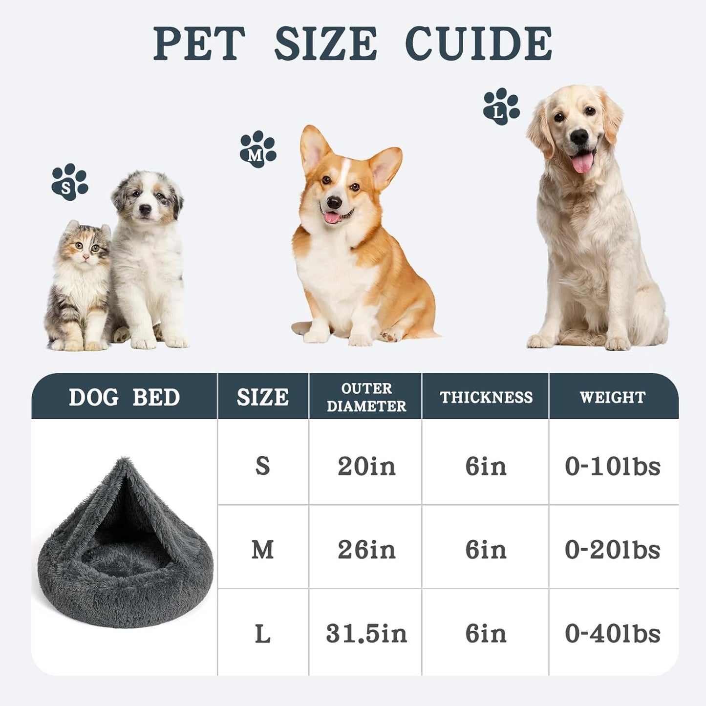 NOYAL Calming Dog Bed for Anxiety, Hooded Donut Cave with Blanket, Plush Fluffy Washable Pet Bed for Small Medium Dogs & Cats