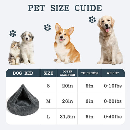 NOYAL Calming Dog Bed for Anxiety, Hooded Donut Cave with Blanket, Plush Fluffy Washable Pet Bed for Small Medium Dogs & Cats