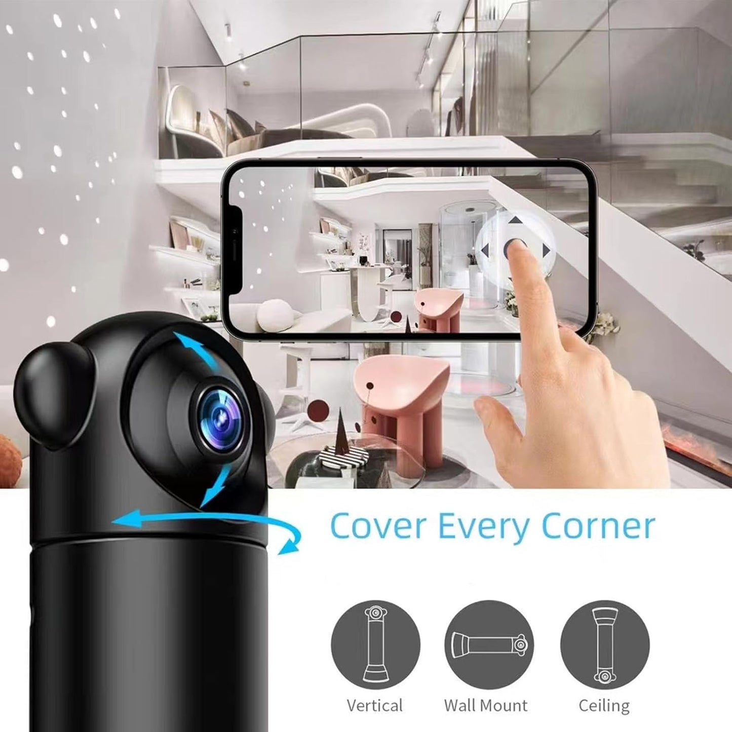 1080P Camera, Indoor Security Night Vision WiFi Camera with Motion Detection and 2 Way Talk Alarm System for Home and Pet Monitoring
