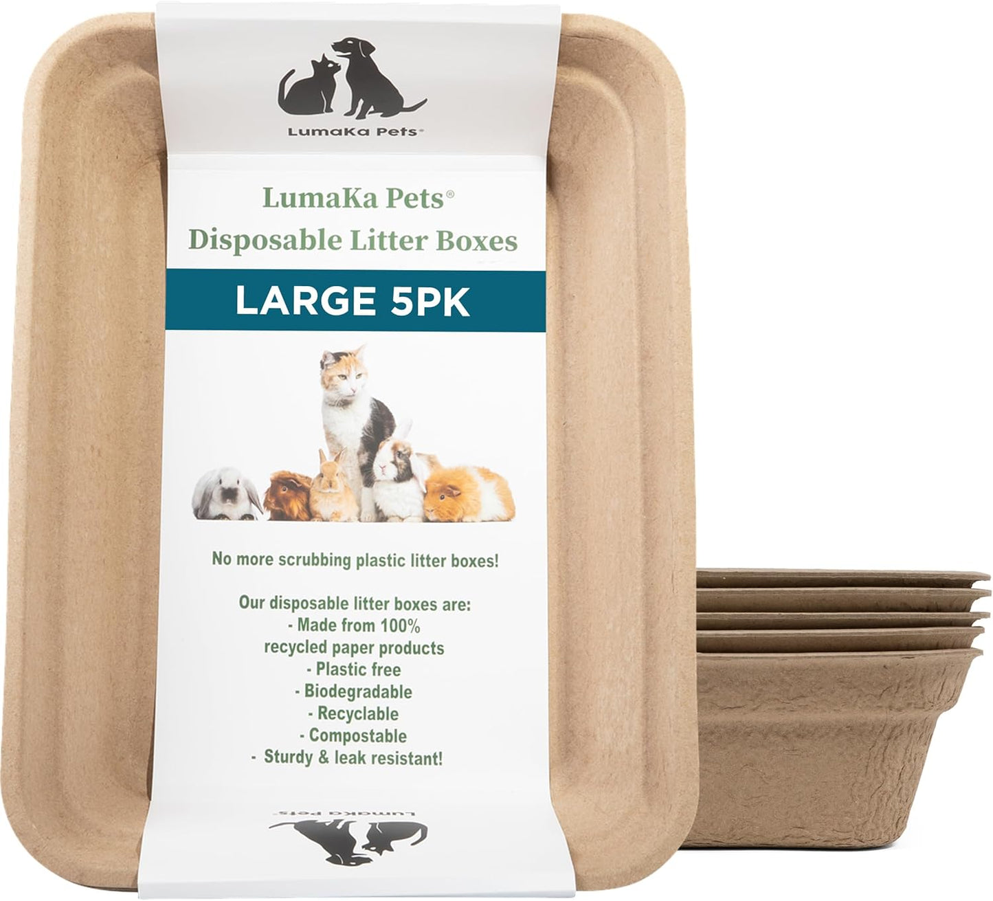 Disposable Litter Box: 5-Pack/Large - Disposable Litter Box for Cats, Rabbits, Guinea Pigs, or Travel - Extra Thick, Very Sturdy, Odor & Leak Resistant & Biodegradable (Large)
