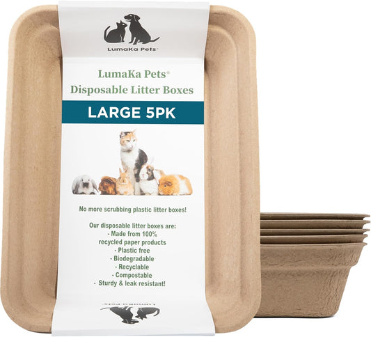 Disposable Litter Box: 5-Pack/Large - Disposable Litter Box for Cats, Rabbits, Guinea Pigs, or Travel - Extra Thick, Very Sturdy, Odor & Leak Resistant & Biodegradable (Large)