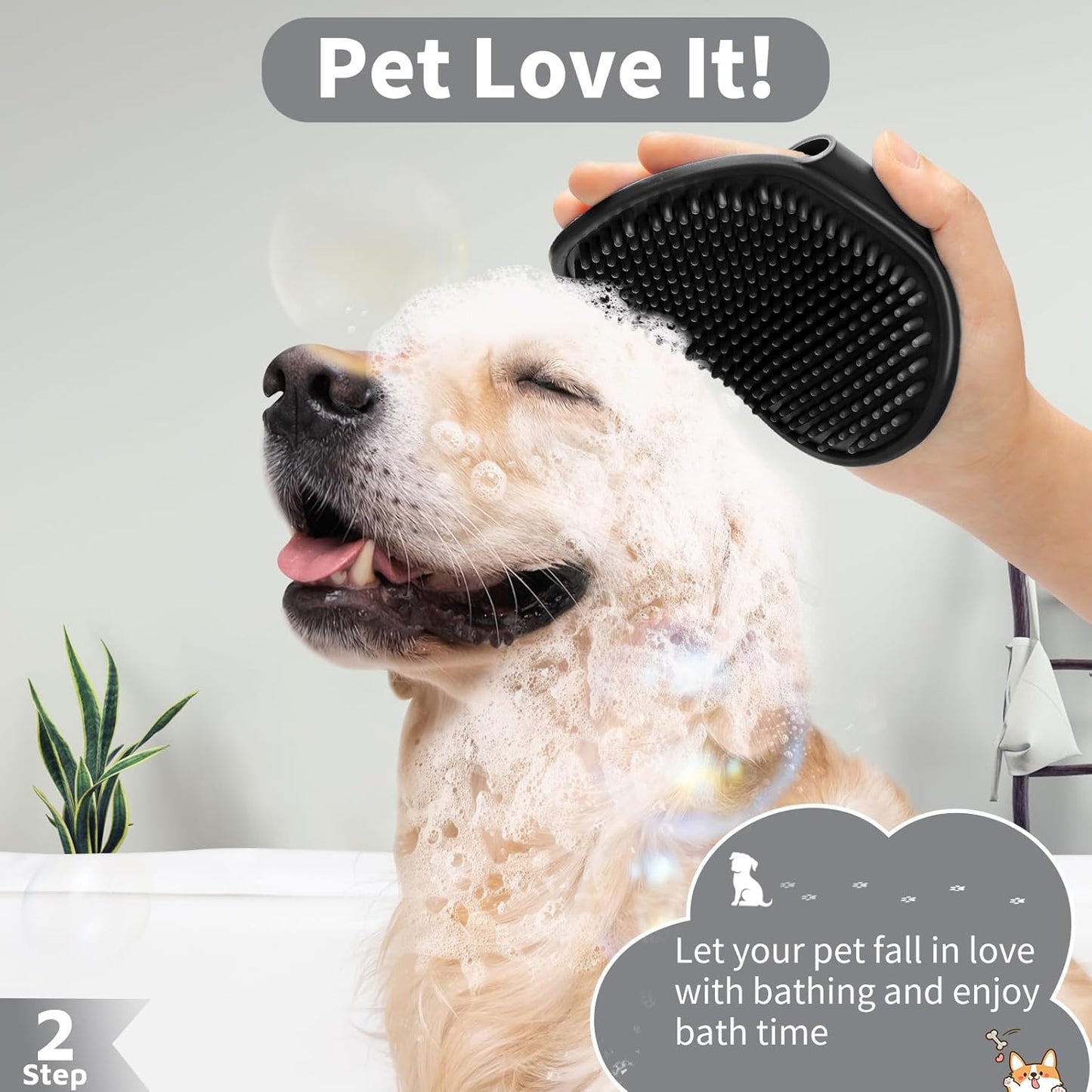 Comotech 6PCS Dog Bath Brush & Dog Toothbrush | Adjustable Handle Shampoo Brush & Scrubber for Short & Long Haired Dogs & Cats | Effectively Solve Odor & Stain Removal Problems (Gray Gray Black)