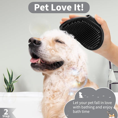 Comotech 6PCS Dog Bath Brush & Dog Toothbrush | Adjustable Handle Shampoo Brush & Scrubber for Short & Long Haired Dogs & Cats | Effectively Solve Odor & Stain Removal Problems (Gray Gray Black)